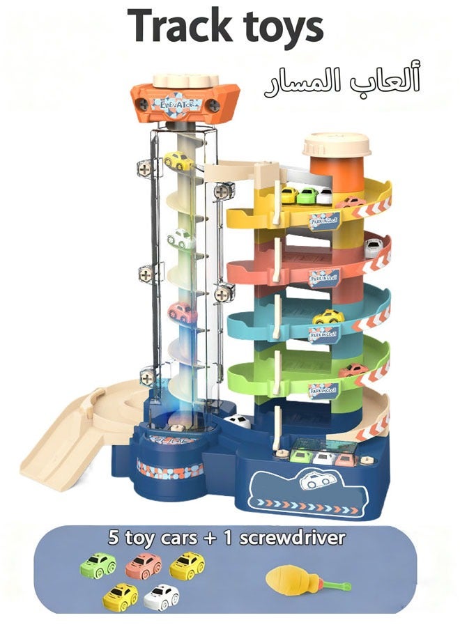 Lasola Kids Garage Toy Set, Race Car Toy for Boys, Garage Track Set with 5 Cars, Fun Creative Car Ramp Track Toys, Kids Ages 3+Toddlers Building Track Car Playset Parking Lot Toys Birthday Gifts Party Games - Image 1